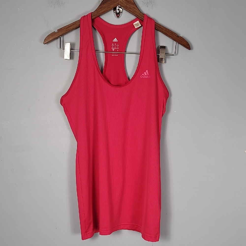 Adidas Pink Ribbed Racerback Fitted Tank Top